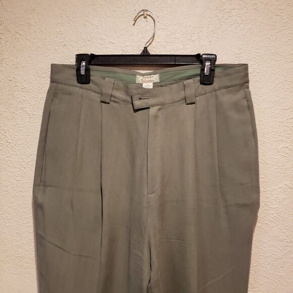 Tommy Bahama Relax 100% Silk Pants Men’s Sz 16 Green Chinos Khakis Pleated - Picture 4 of 7